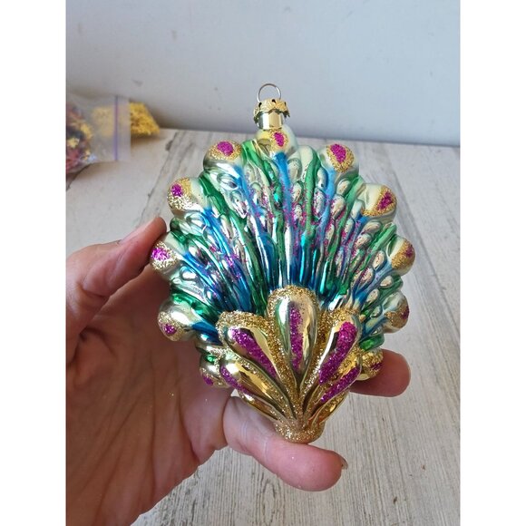 Glitter peacock green ornament glass Xmas tree blue - Picture 4 of 11